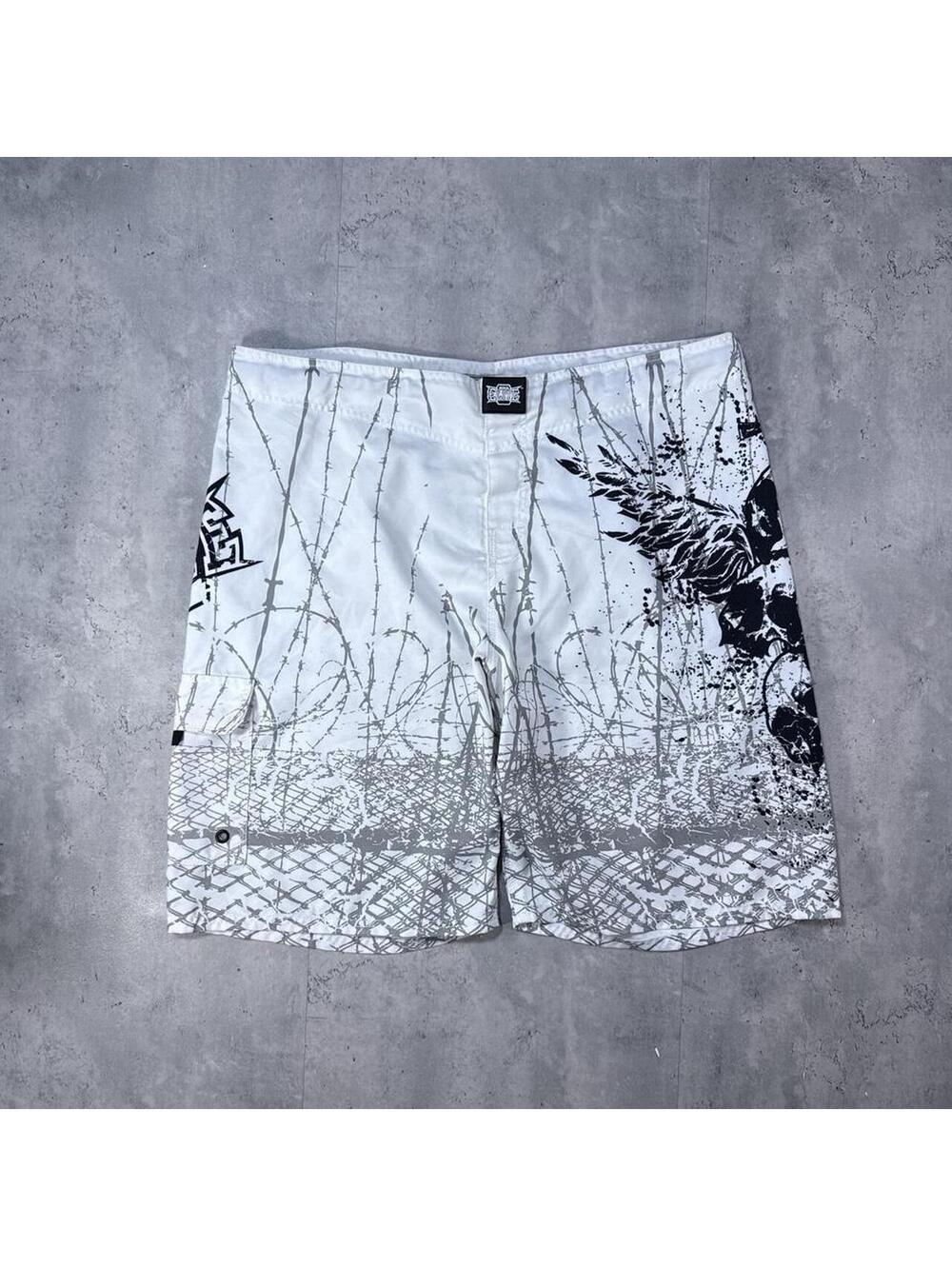 Y2K MMA Elite 00s Grunge White Board Baggy Shorts